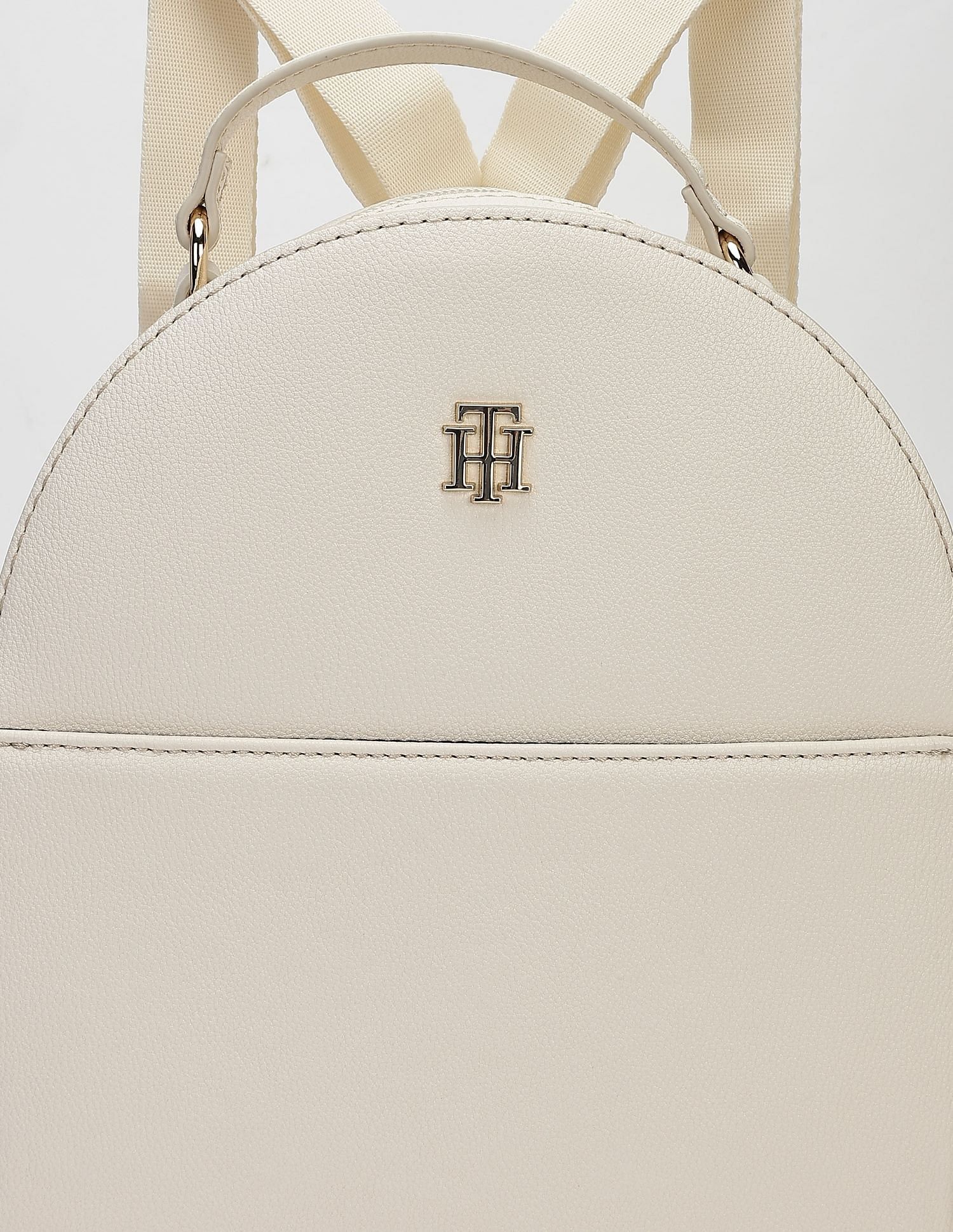 Tommy Hilfiger Solid Beige PU Backpacks
