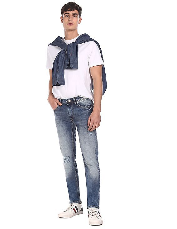 Flying Machine Distressed Michael Slim Tapered Fit Jeans