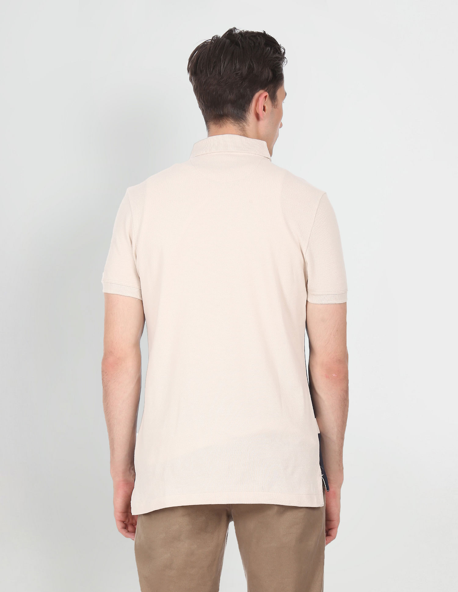 U.S. Polo Assn. Denim Co. Men Beige Pique Colour Block Polo Shirt
