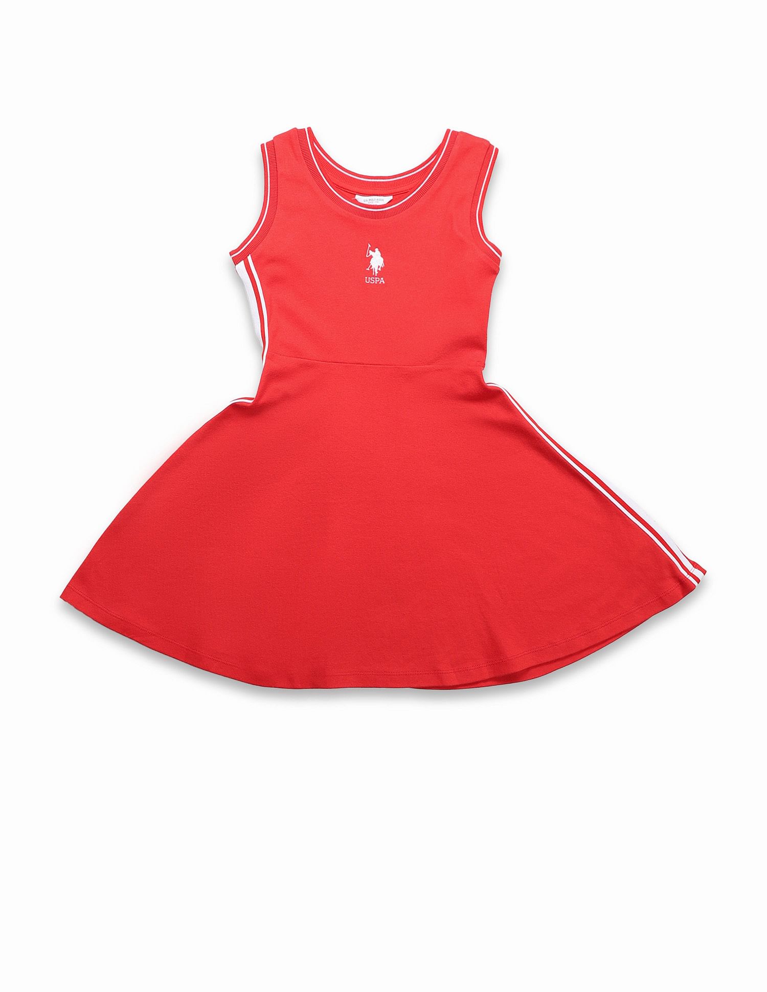 U.S. Polo Assn. Kids Girls Solid Fit And Flare Dress