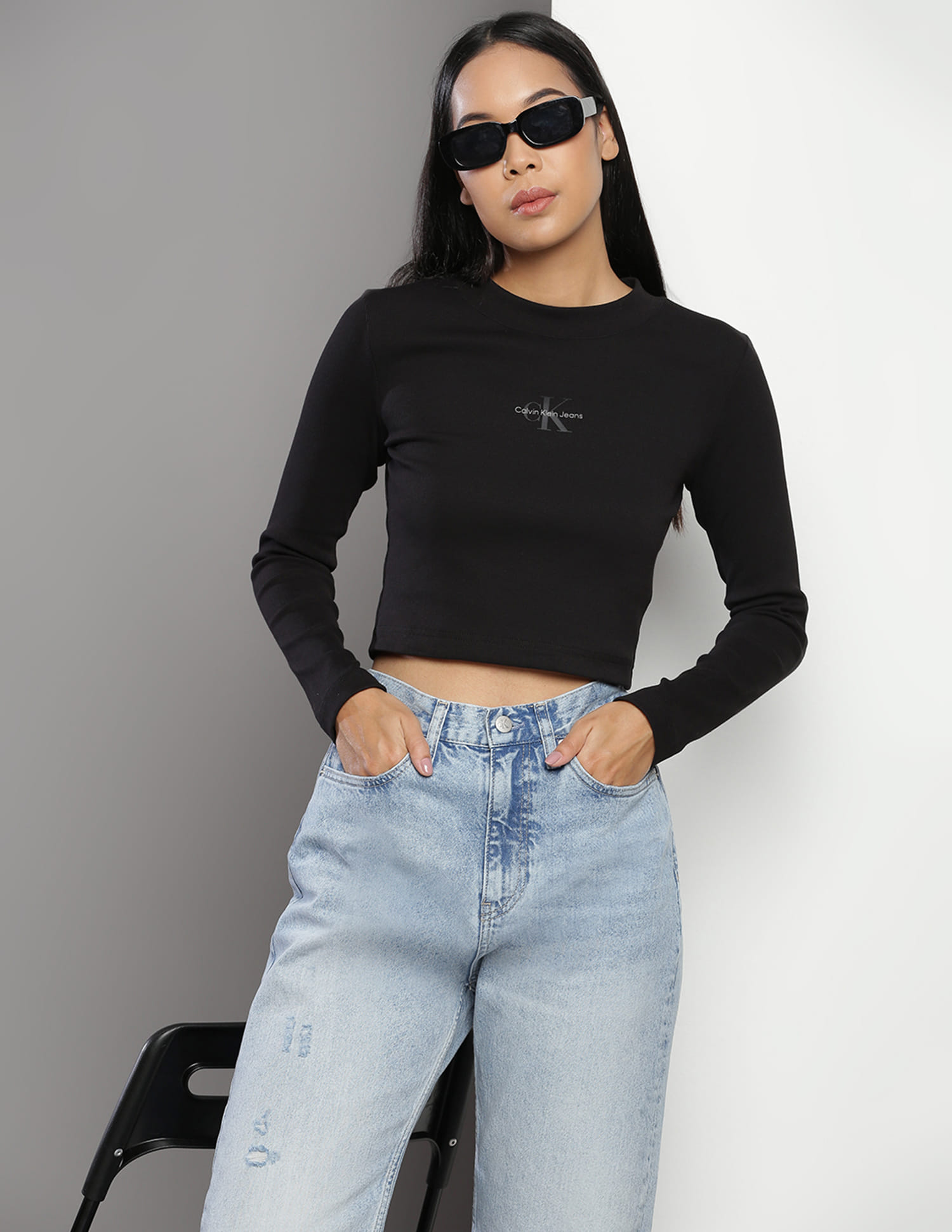 Buy Calvin Klein Long Sleeve Cropped T-Shirt