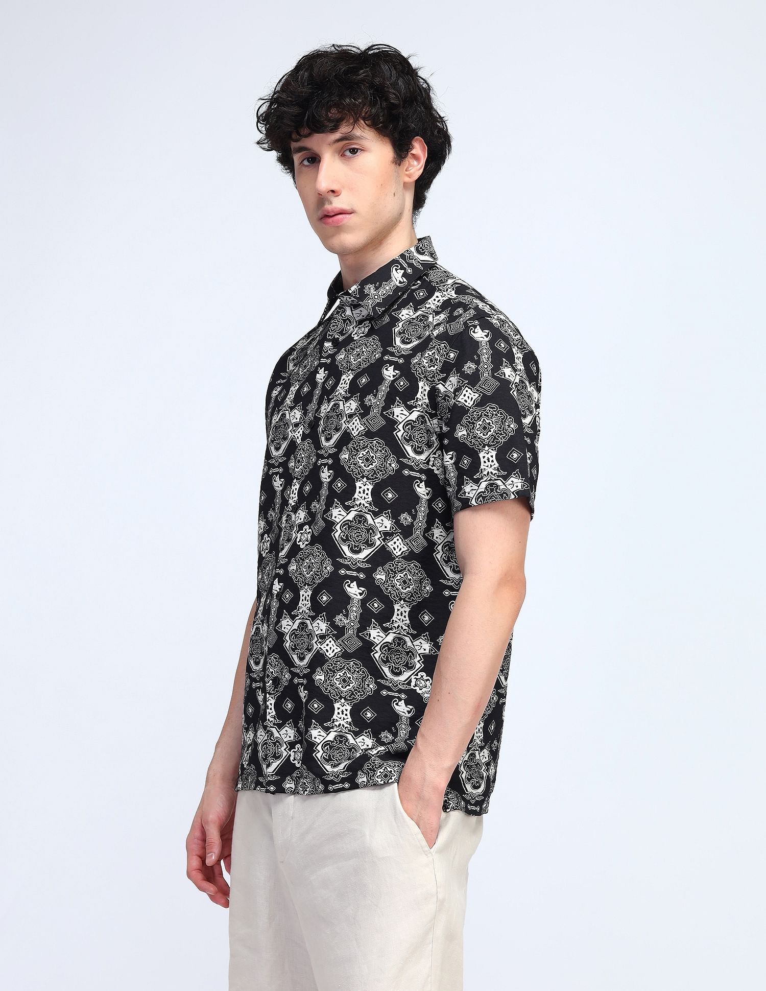 Flying Machine Printed Regular Fit Twill Shirt