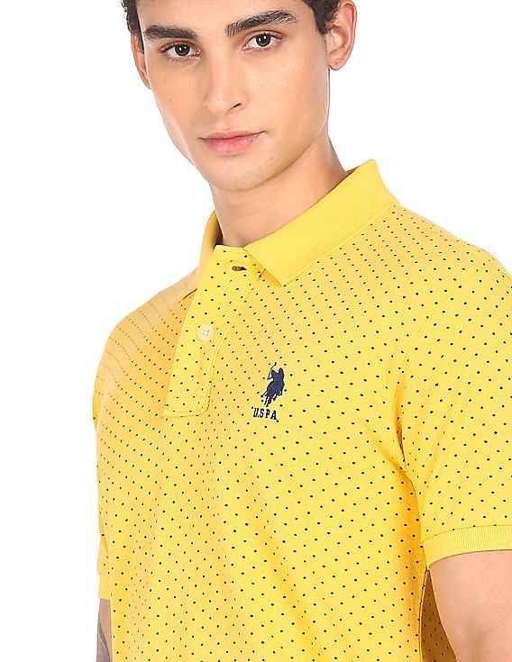 U.S. Polo Assn. Men Yellow Cotton Printed Polo Shirt
