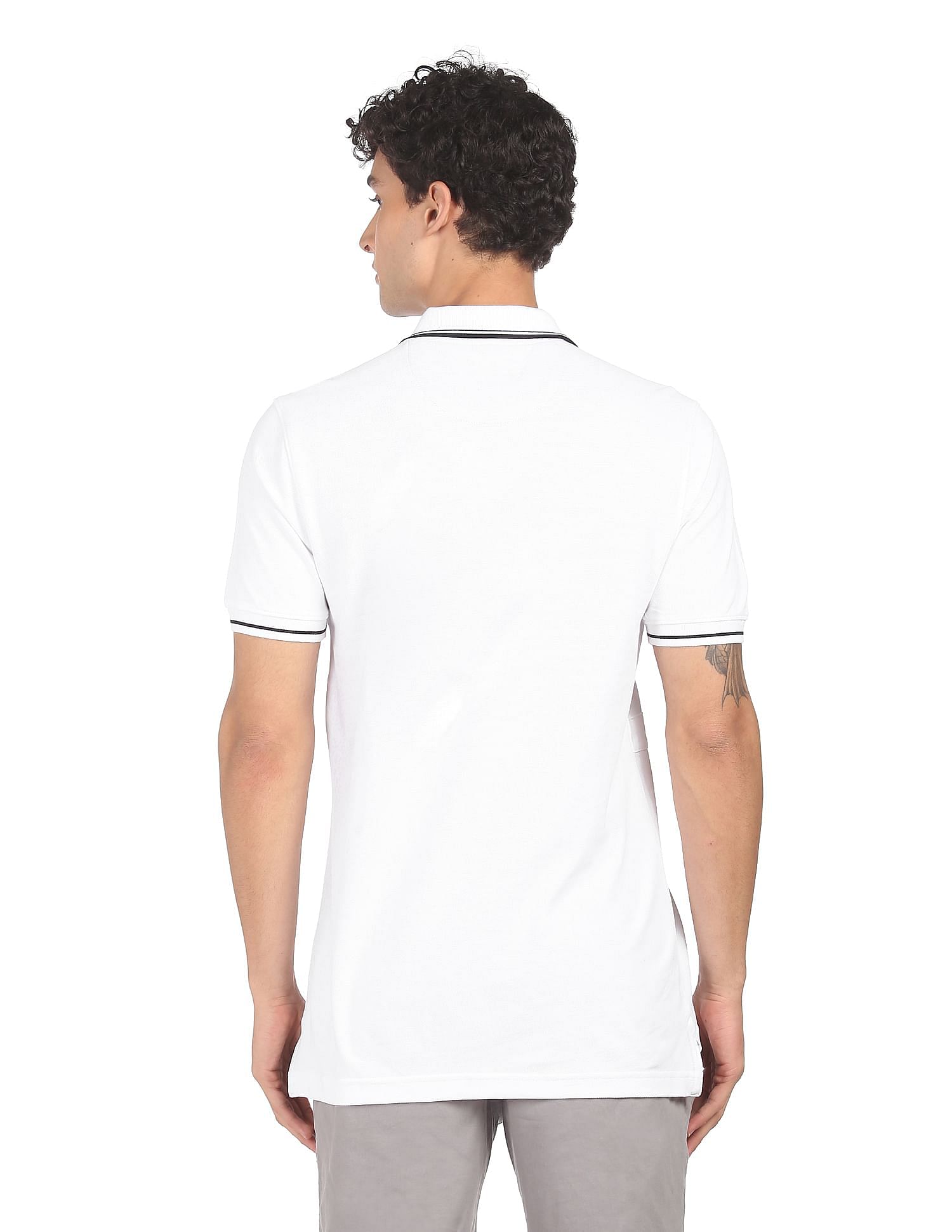 AD by Arvind Cotton Panelled Solid Polo Shirt