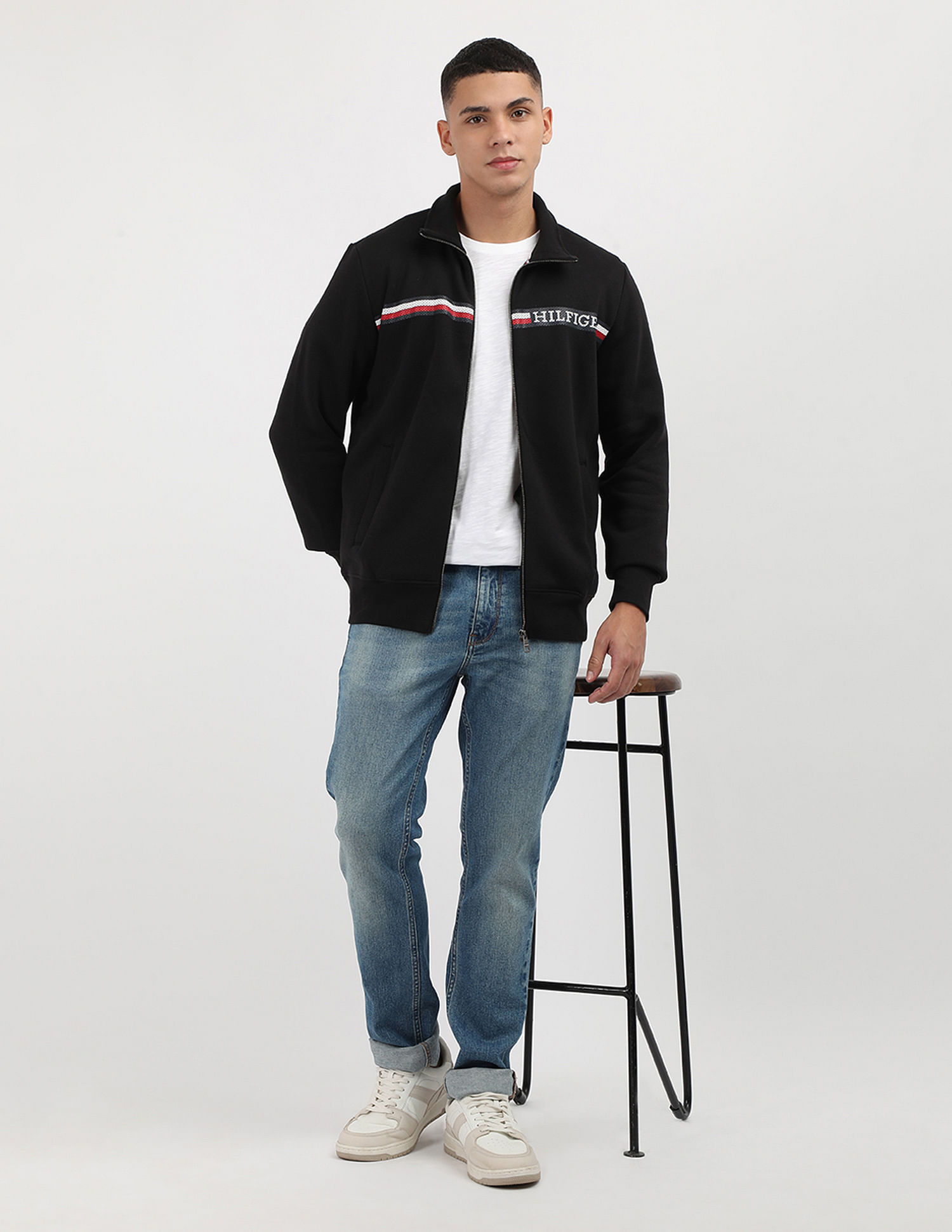 Tommy Hilfiger Chest Stripe Zip Through Sweatshirt