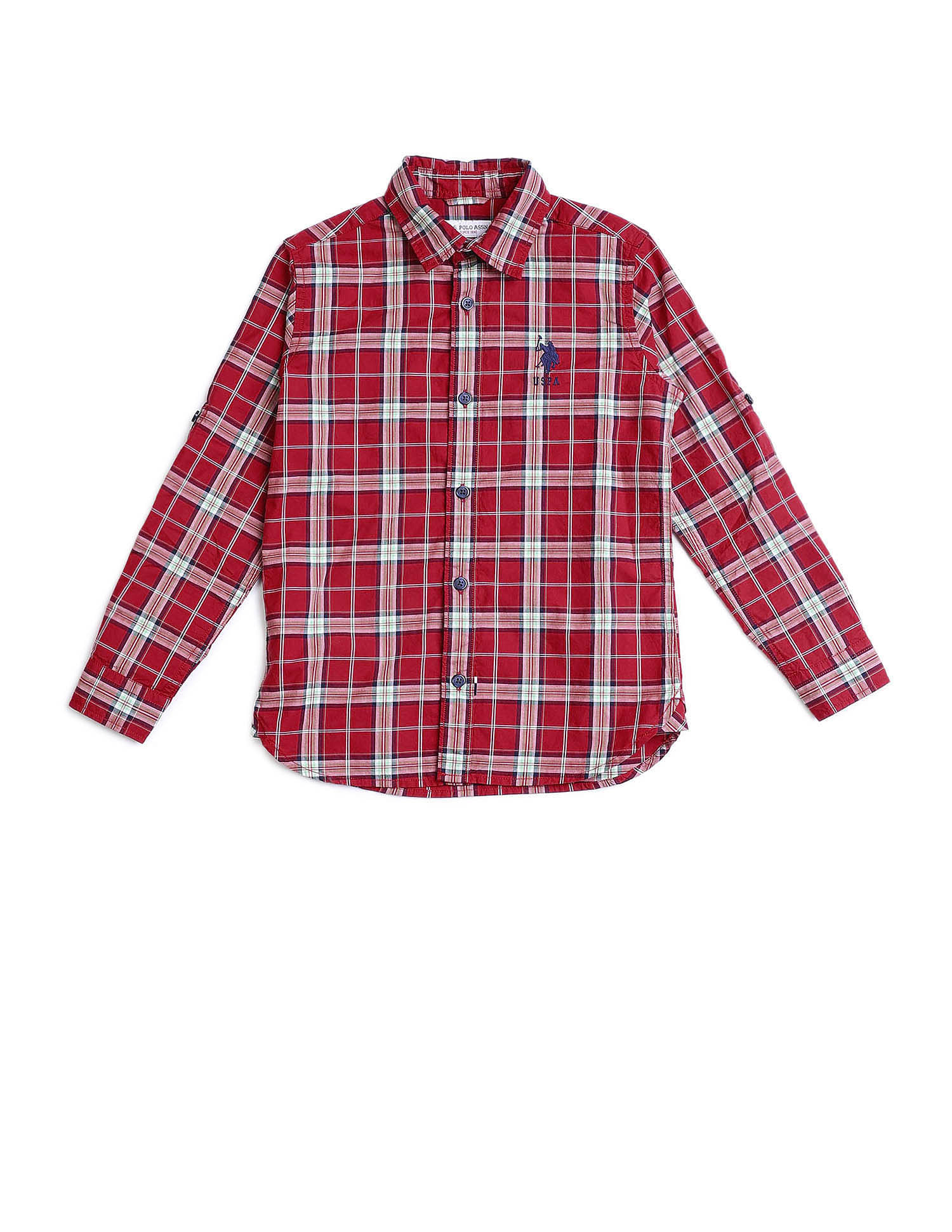 U.S. Polo Assn. Kids Boys Plaid Checked Regular Fit Shirt
