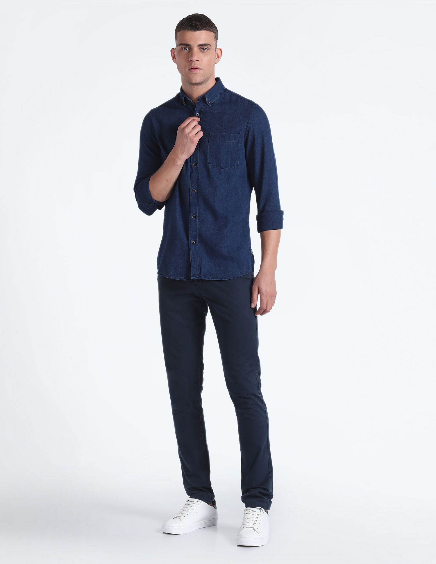 Flying Machine Button-Down Chambray Shirt