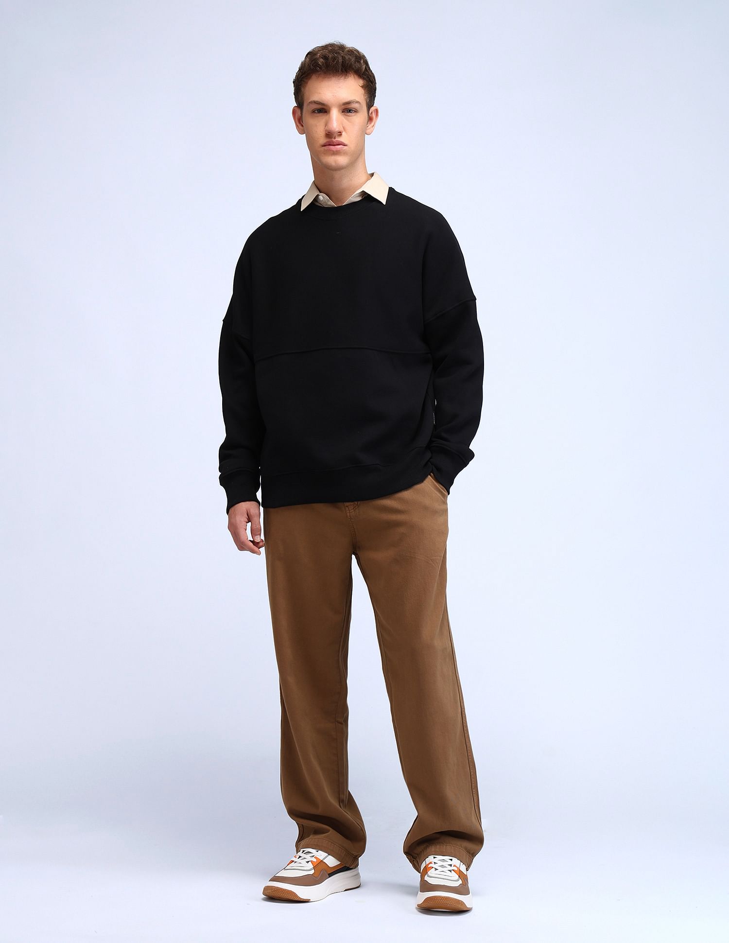 Flying Machine Solid Oversized Fit Sweatshirt