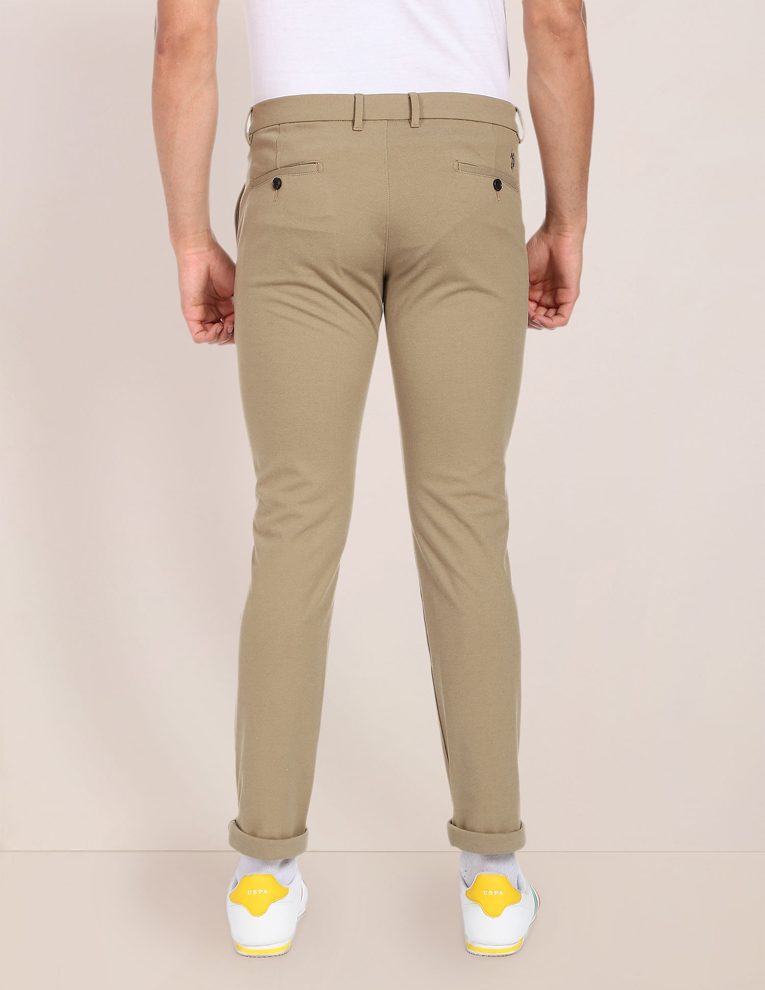 Buy USPA Tailored Men Beige Slim Fit Flat Front Formal Trousers - NNNOW.com