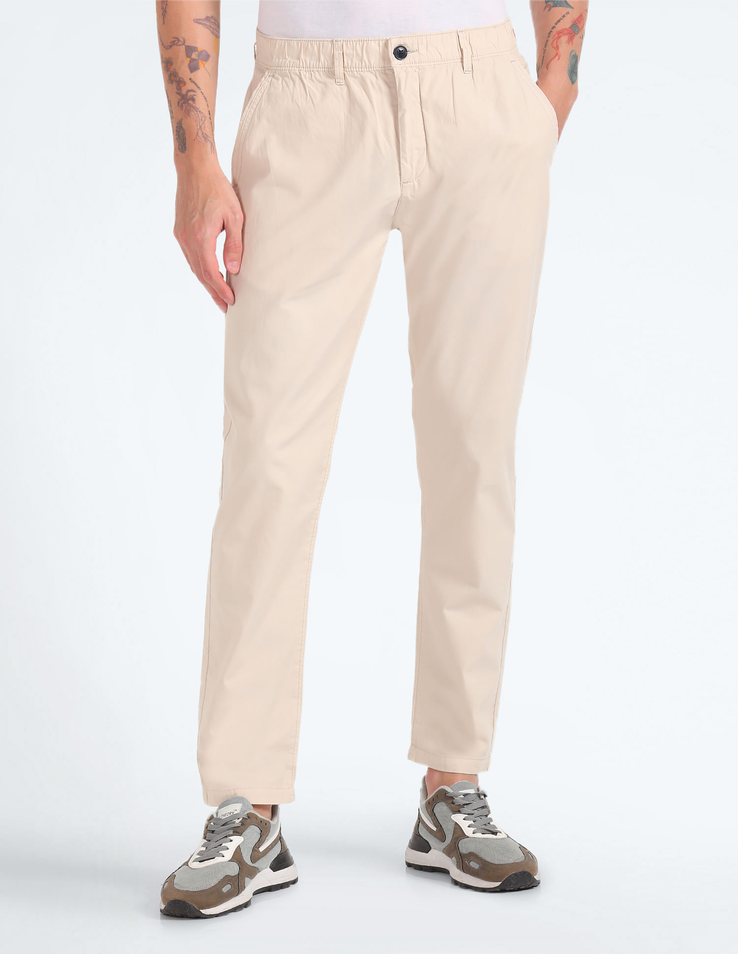 Flying Machine Elasticised Waist Solid Trousers
