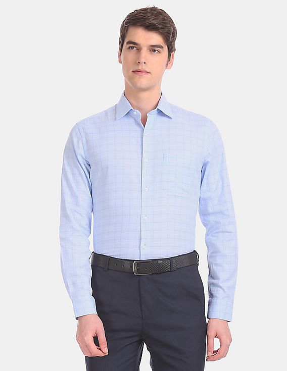 Arrow French Placket Long Sleeve Check Formal Shirt
