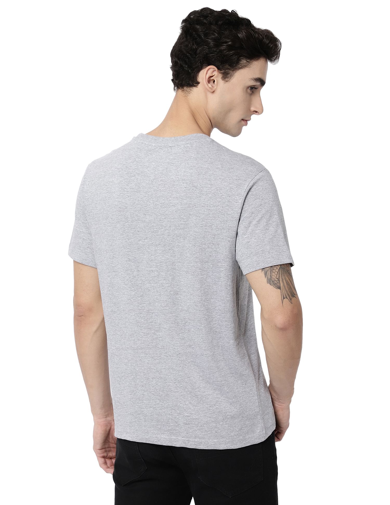 AD by Arvind Crew Neck Typographic Print Cotton T-Shirt