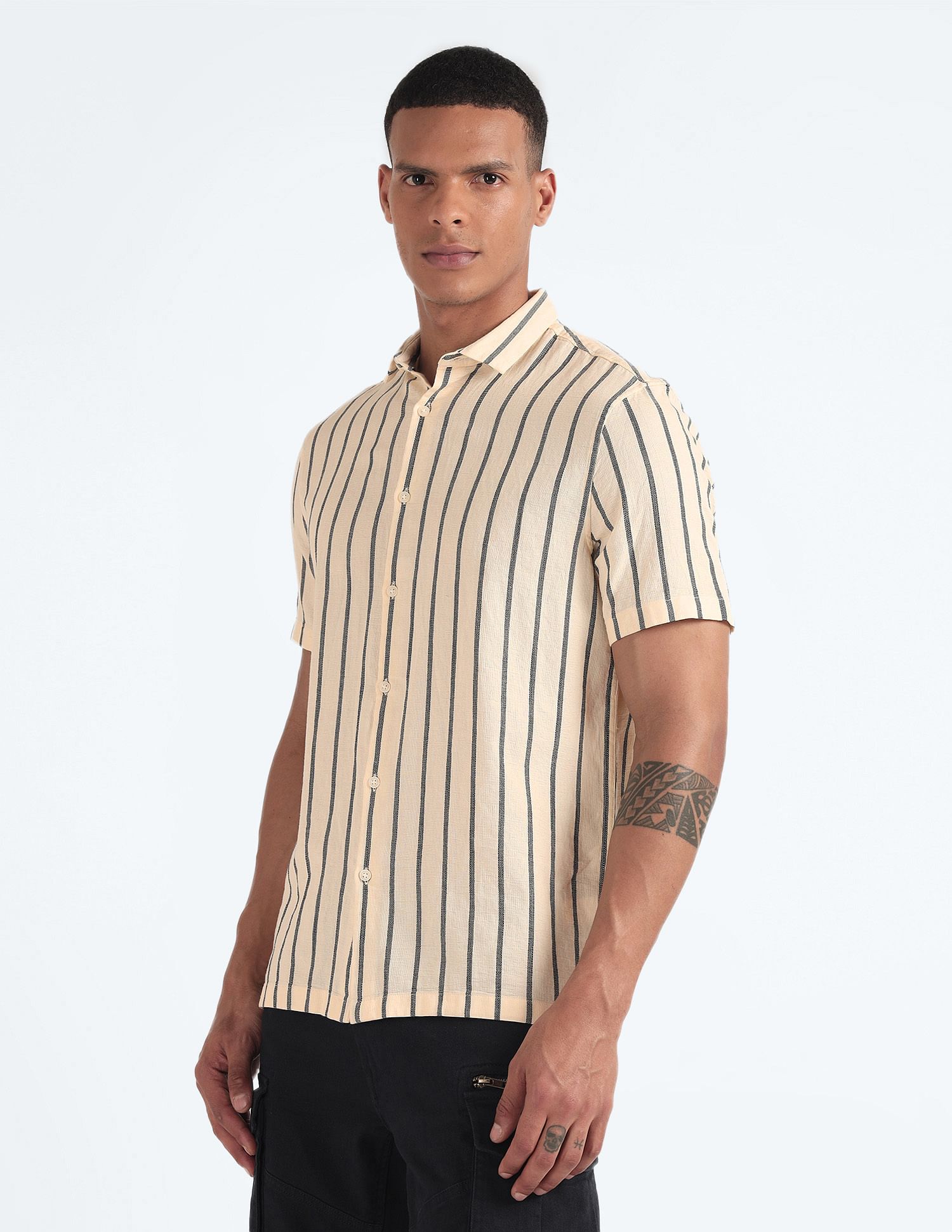 Flying Machine 30's Slub Striped Shirt