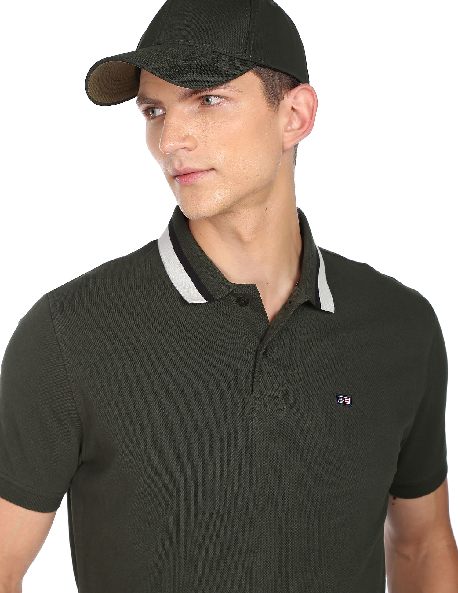 Arrow Sports Striped Collar Pique Cotton Solid Polo Shirt