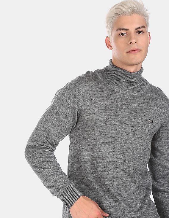 Buy Arrow Sports Rolled Down Turtle Neck Heathered Sweater NNNOW