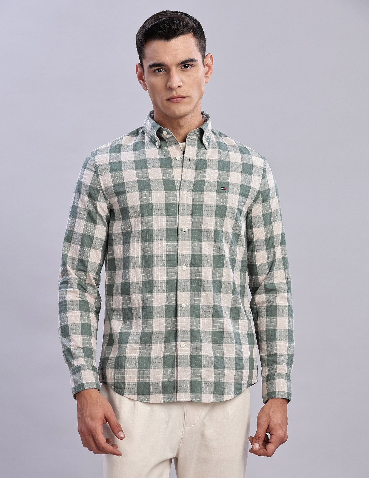 Tommy Hilfiger Checked Regular Fit Plain Woven Shirt