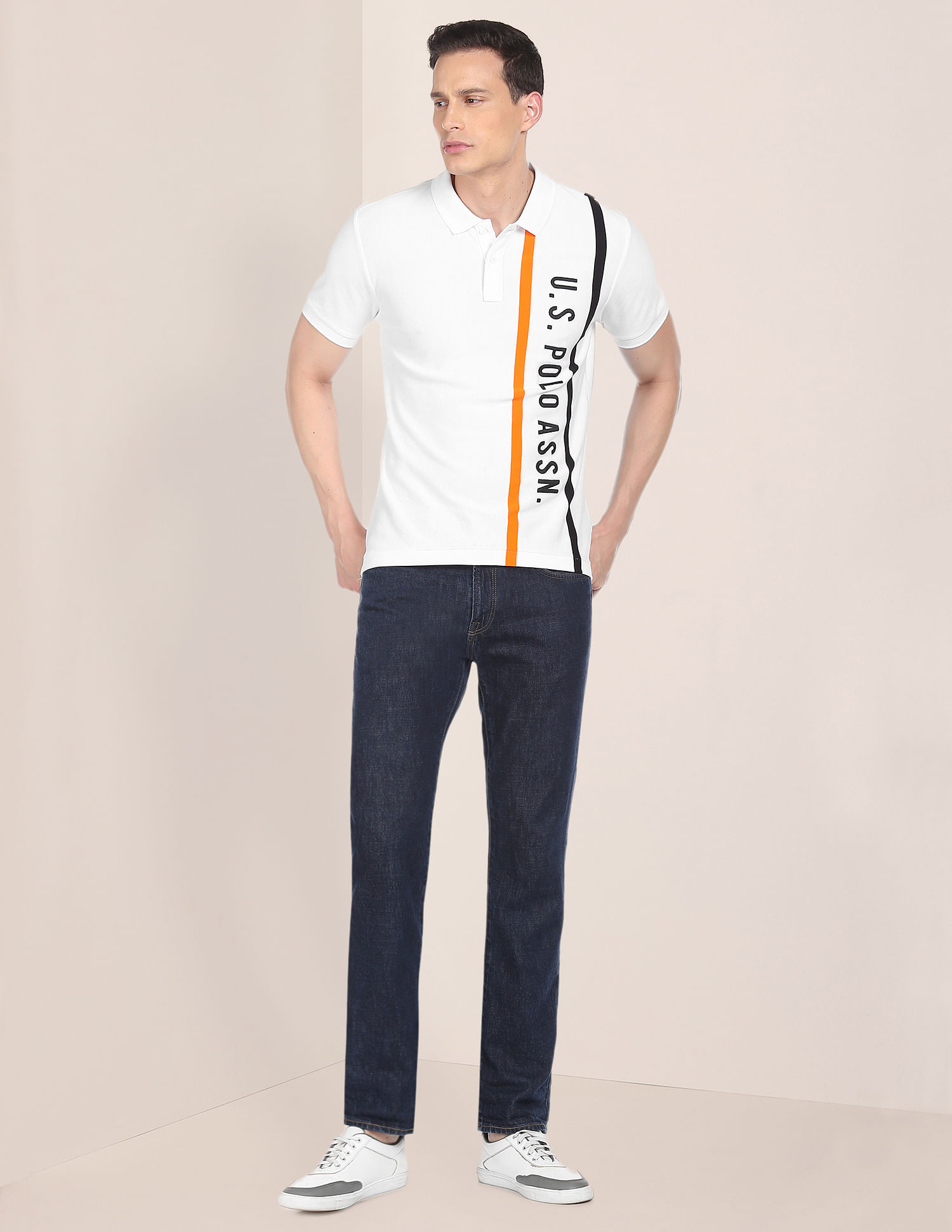 U.S. Polo Assn. Men White Embroidered Logo Cotton Polo Shirt