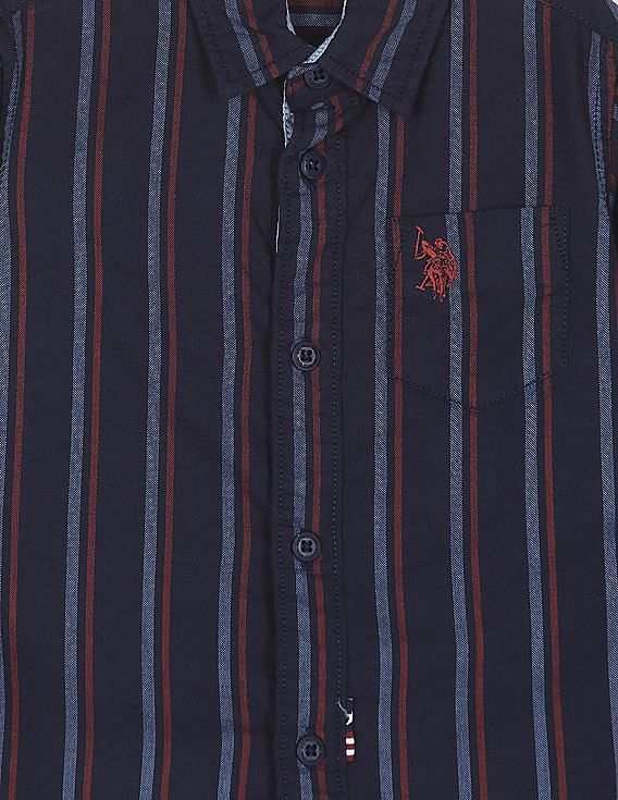 U.S. Polo Assn. Kids Boys Vertical Stripe Oxford Weave Shirt