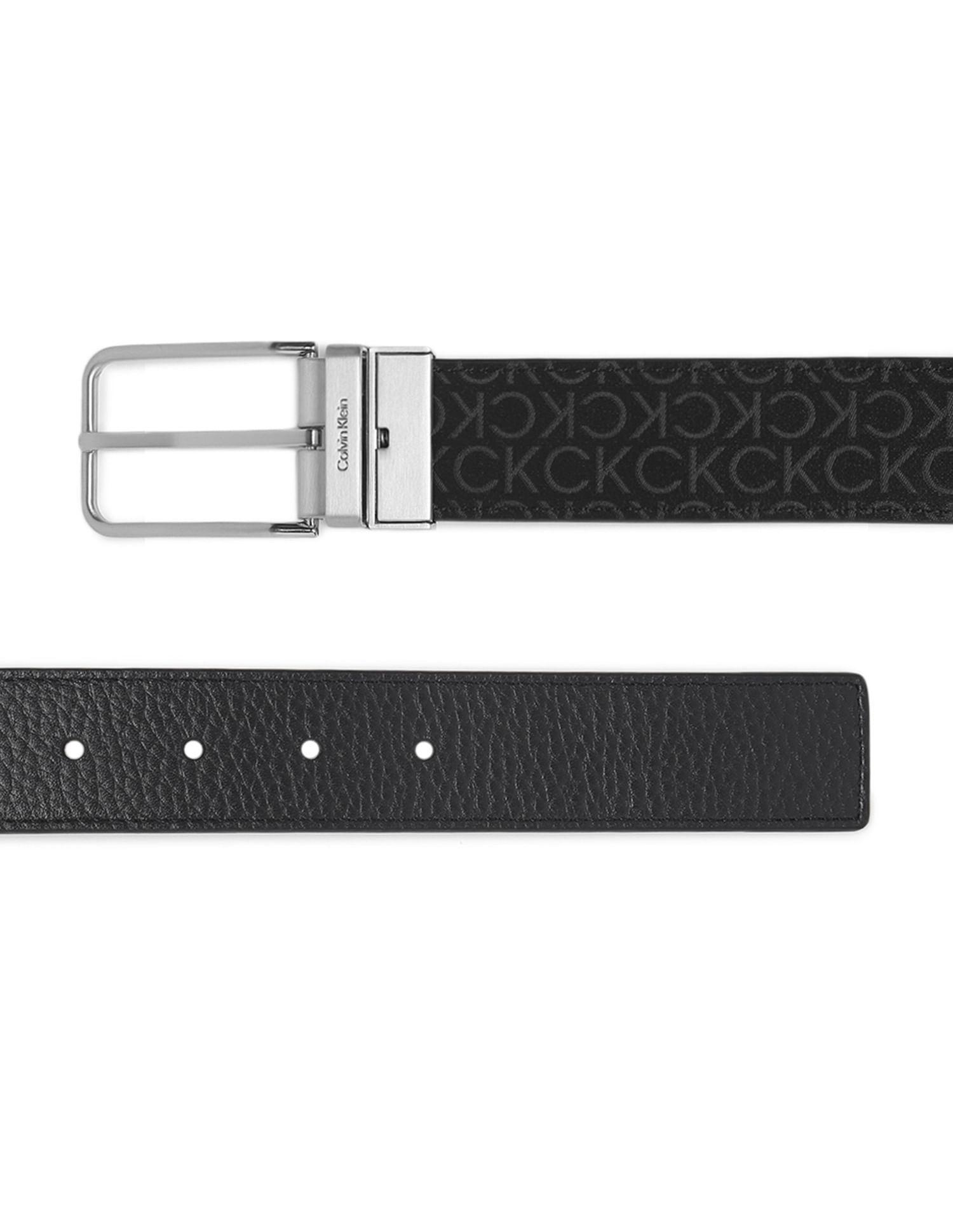 Calvin Klein Monogram Logo Plaque Reversible Belt in White