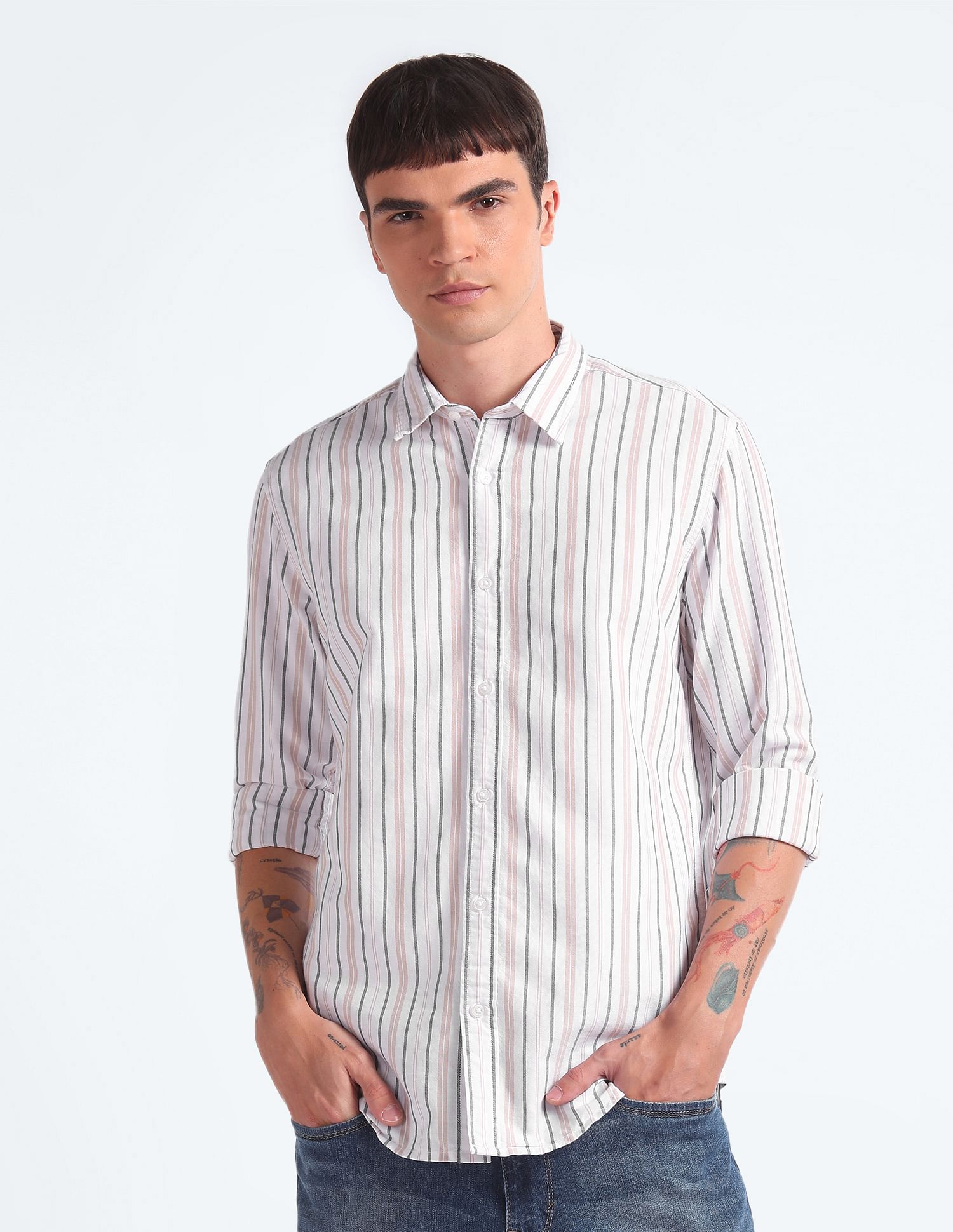 Flying Machine Vertical Stripe Slim Fit Shirt