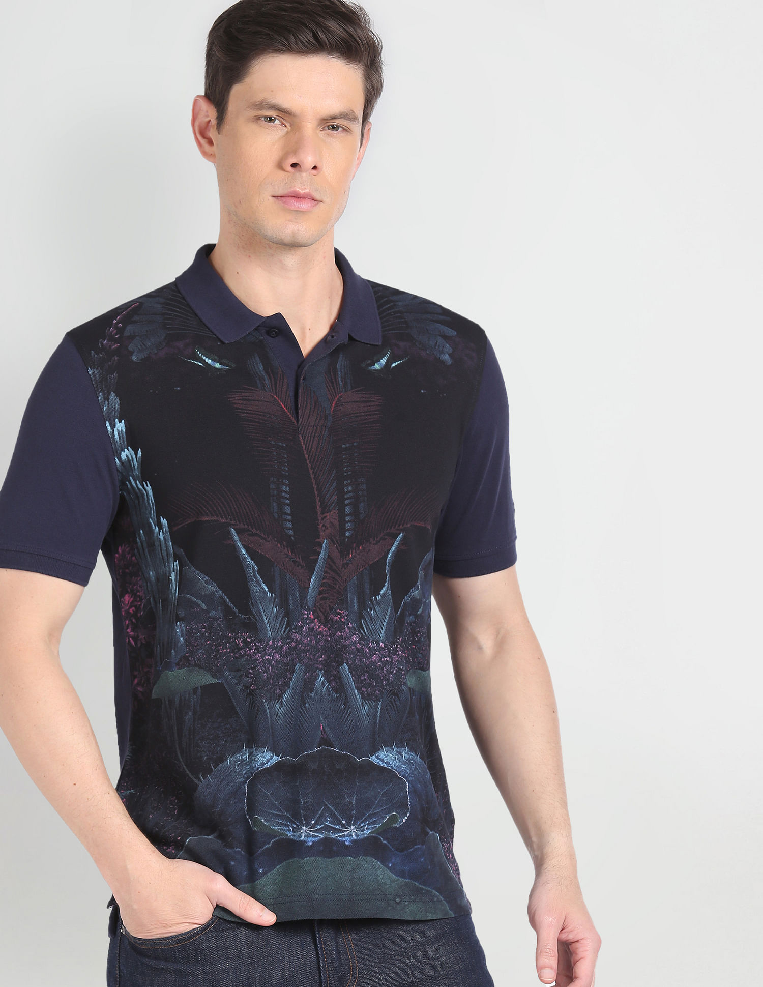 Arrow Sports Tropical Print Cotton Polo Shirt