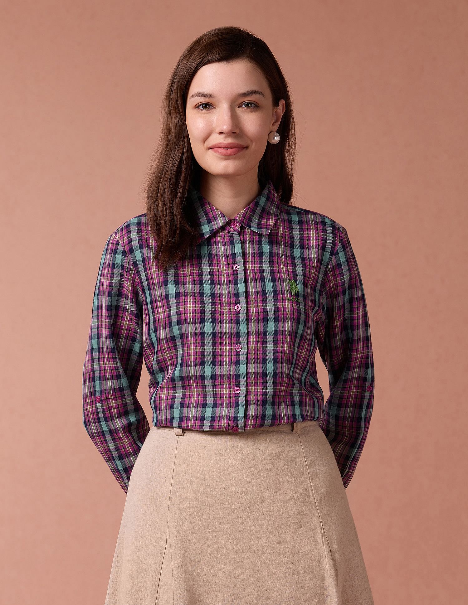 U.S. Polo Assn. Women Tartan Check Twill Shirt