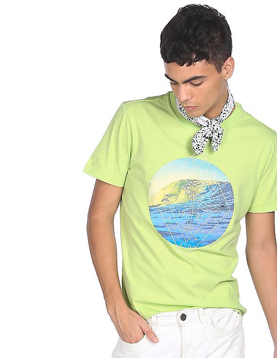 Buy Aeropostale Men Light Green Cotton Brand Print T-Shirt - NNNOW.com