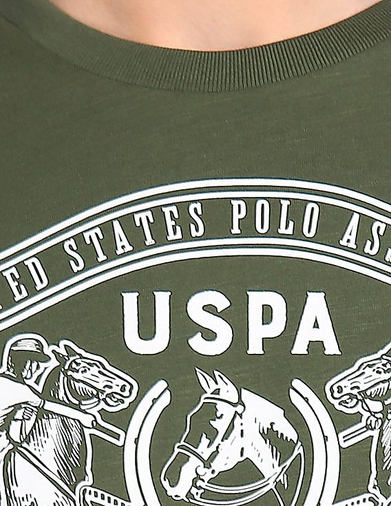 U.S. Polo Assn. Men Green Round Neck Brand Print T-Shirt