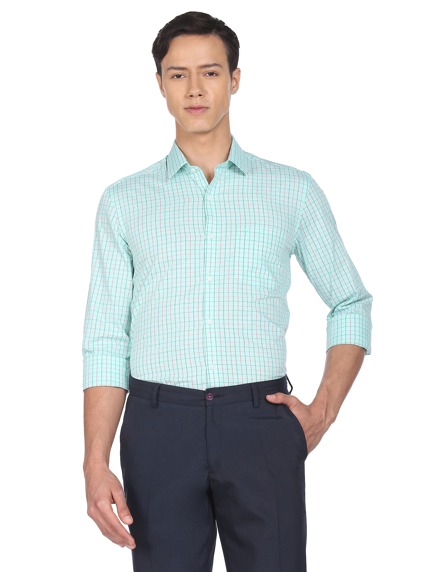 Arrow Cutaway Collar Grid Tattersall Check Shirt