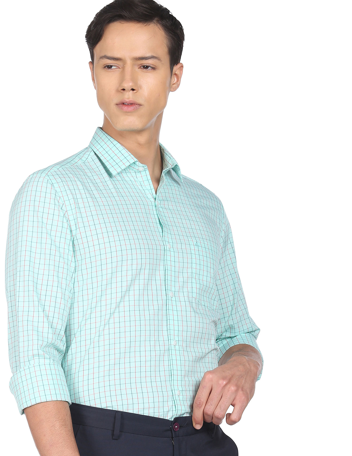 Arrow Cutaway Collar Grid Tattersall Check Shirt