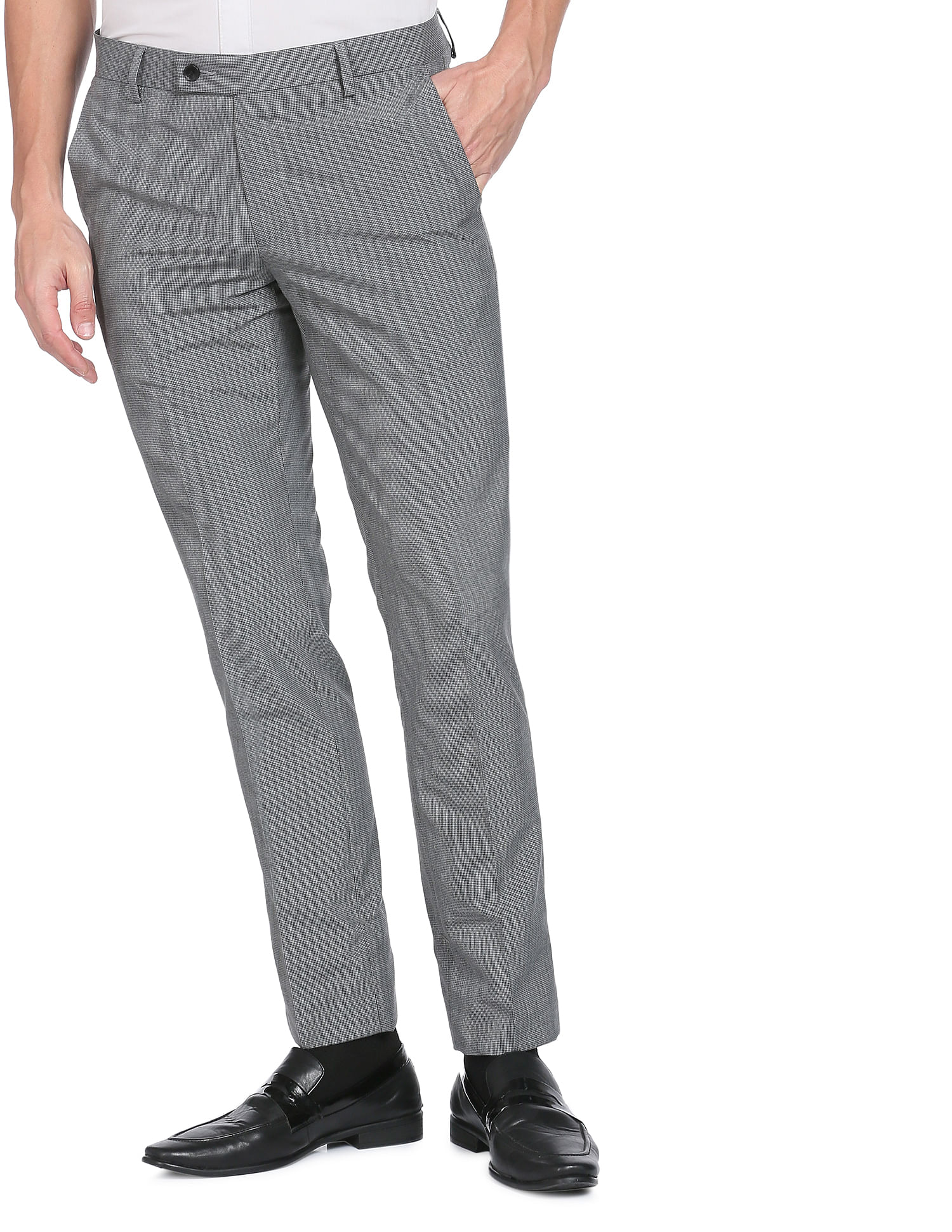 Buy Arrow Tailored Regular Fit Checked Formal Trousers online