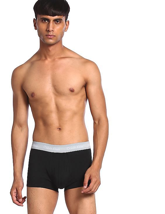 Buy Calvin Klein Underwear Men Black Contrast Waistband Solid Trunks - Pack  Of 3 
