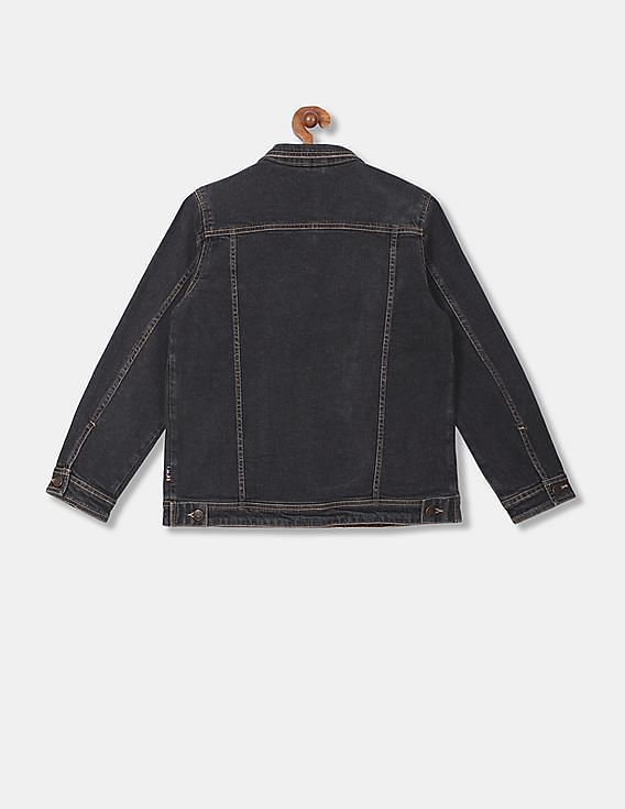 U.S. Polo Assn. Kids Boys Black Spread Collar Washed Denim Jacket