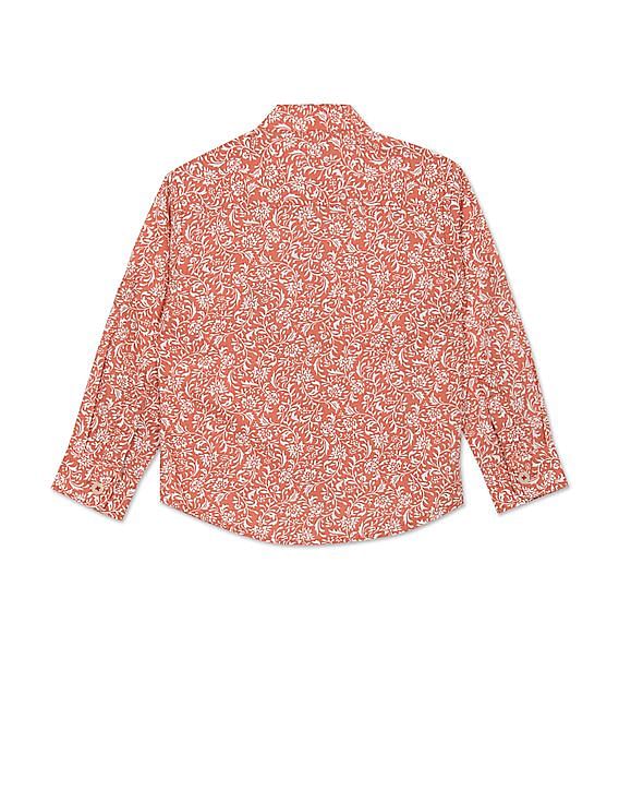 U.S. Polo Assn. Kids Boys Mandarin Collar Floral Print Cotton Shirt