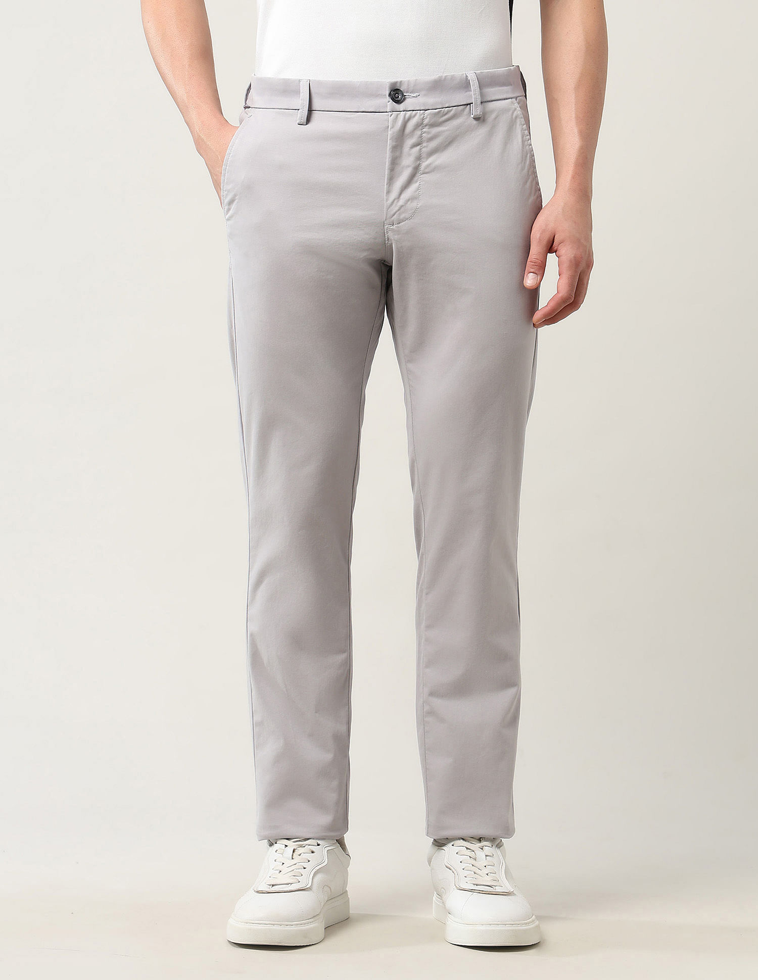 Arrow Sport Solid Mid Rise Slim Fit Trousers