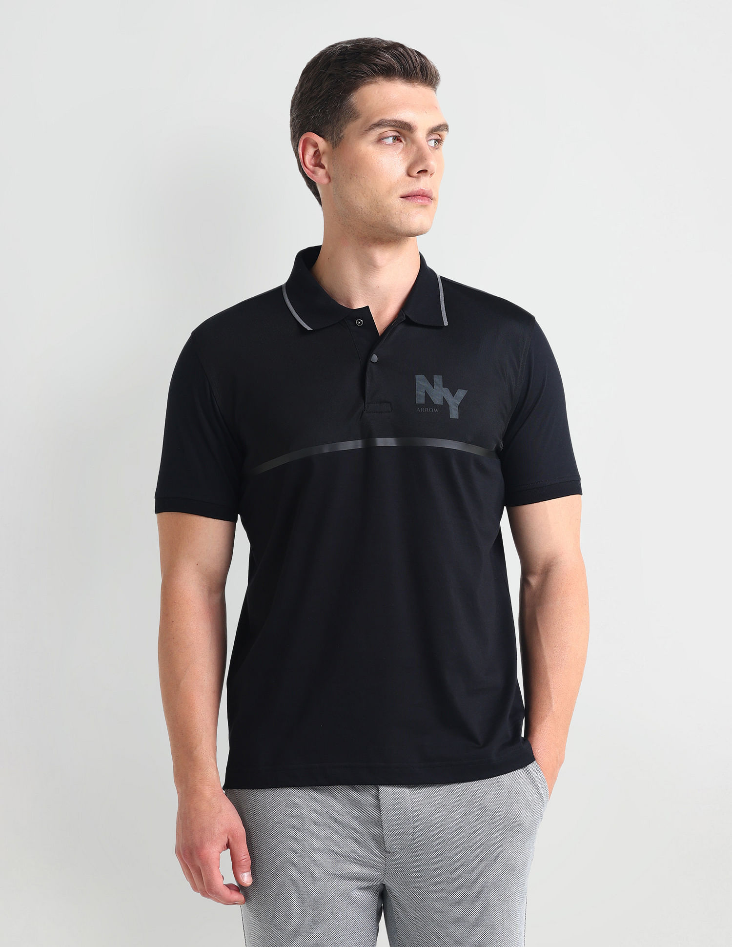 Arrow Newyork Tipped Collar Horizontal Stripe Polo Shirt