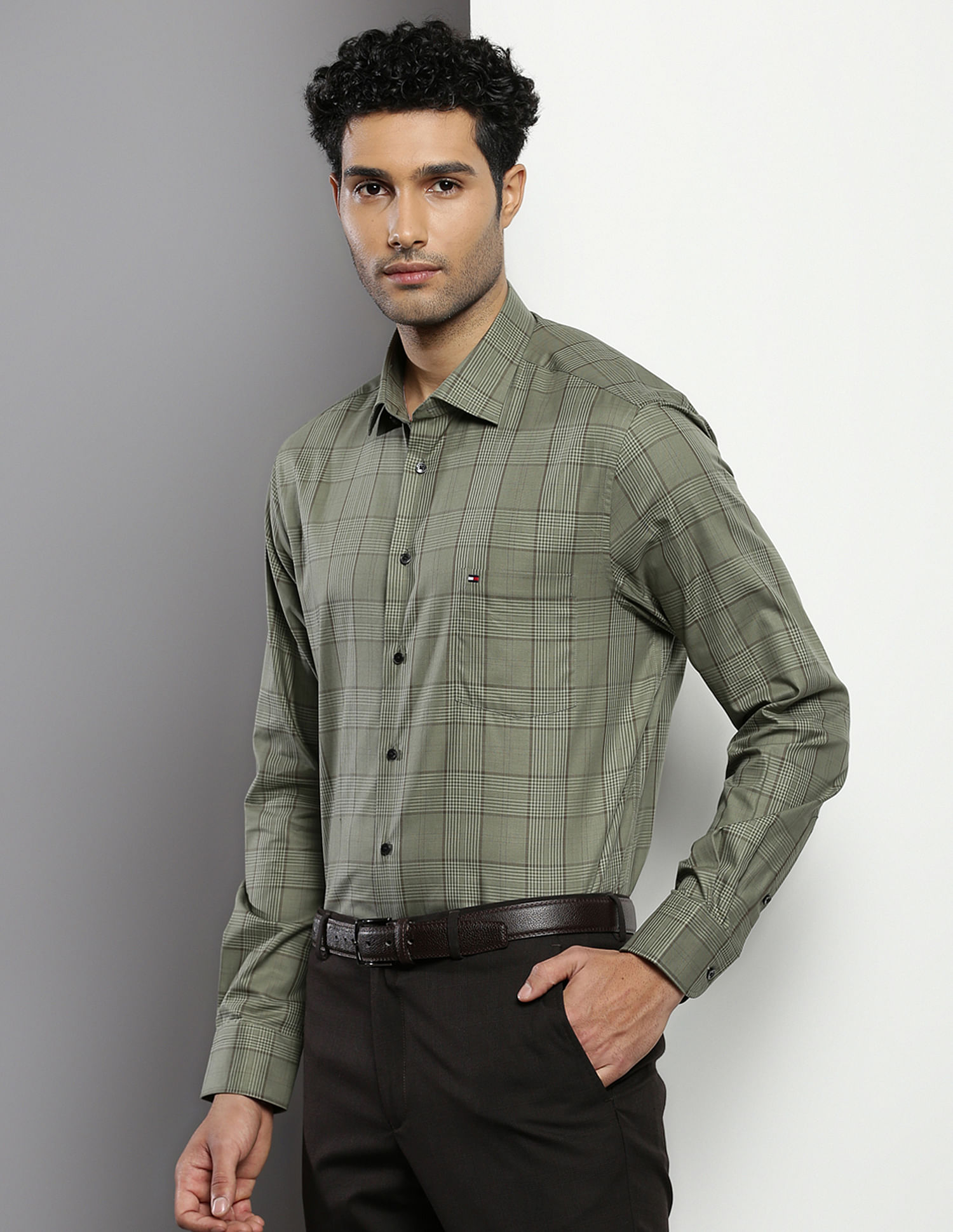 Tommy Hilfiger Cutaway Collar Tartan Check Shirt
