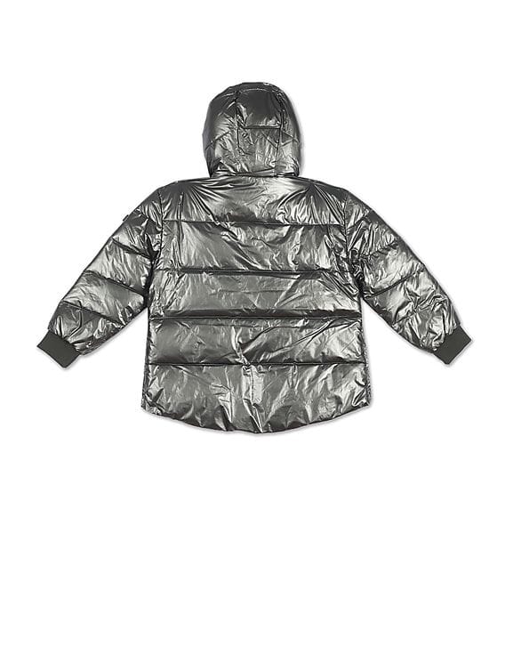 Buy Tommy Hilfiger Kids Girls Metallic Green Solid Hooded Puffer