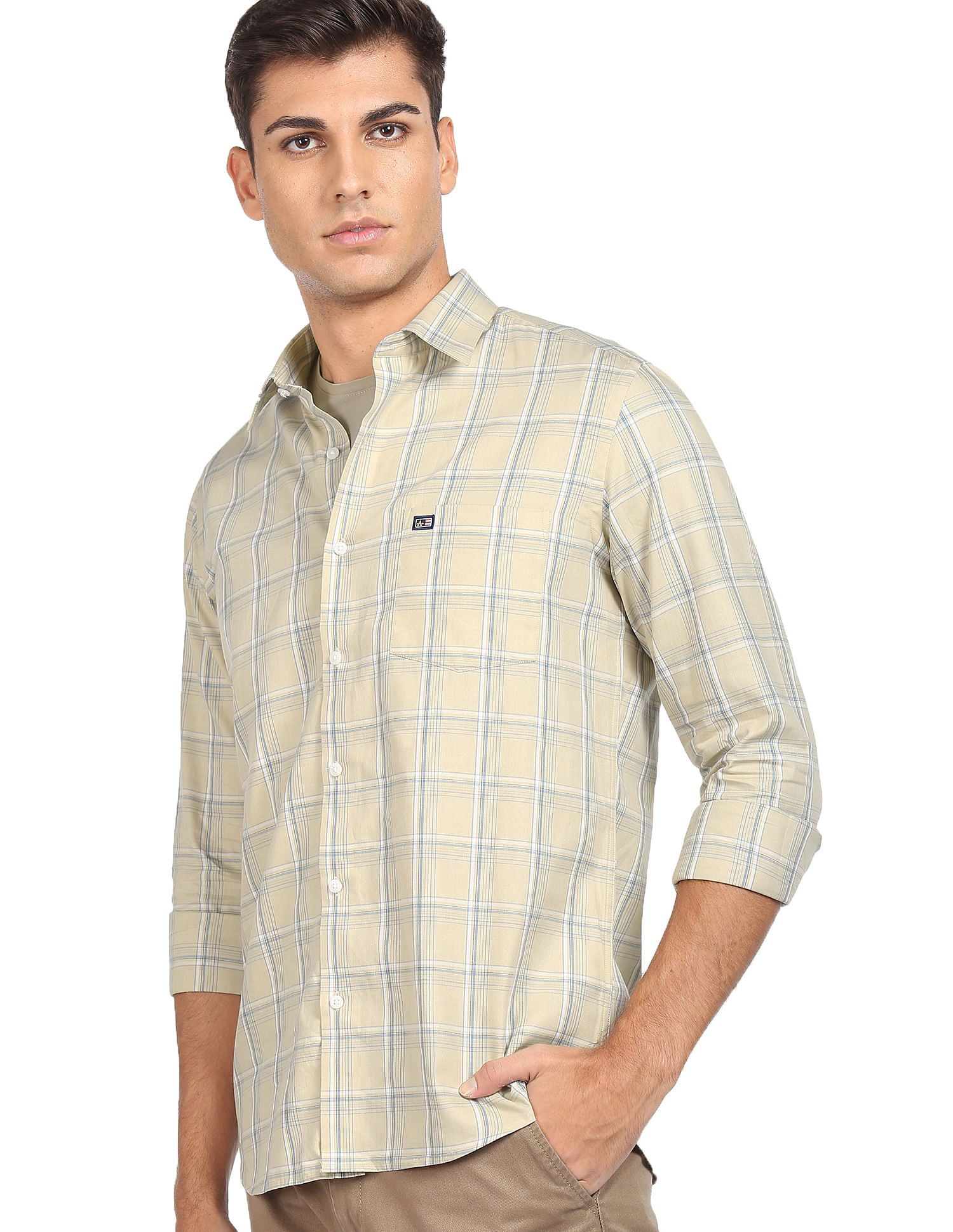 Arrow sports men's checkered hot sale slim fit casual shirt