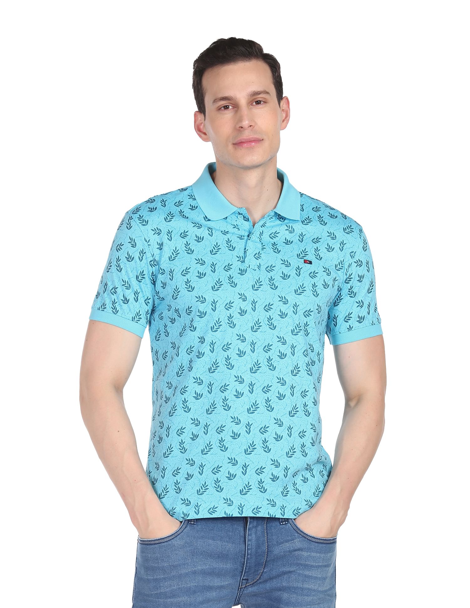 AD by Arvind Cotton Floral Print Polo Shirt