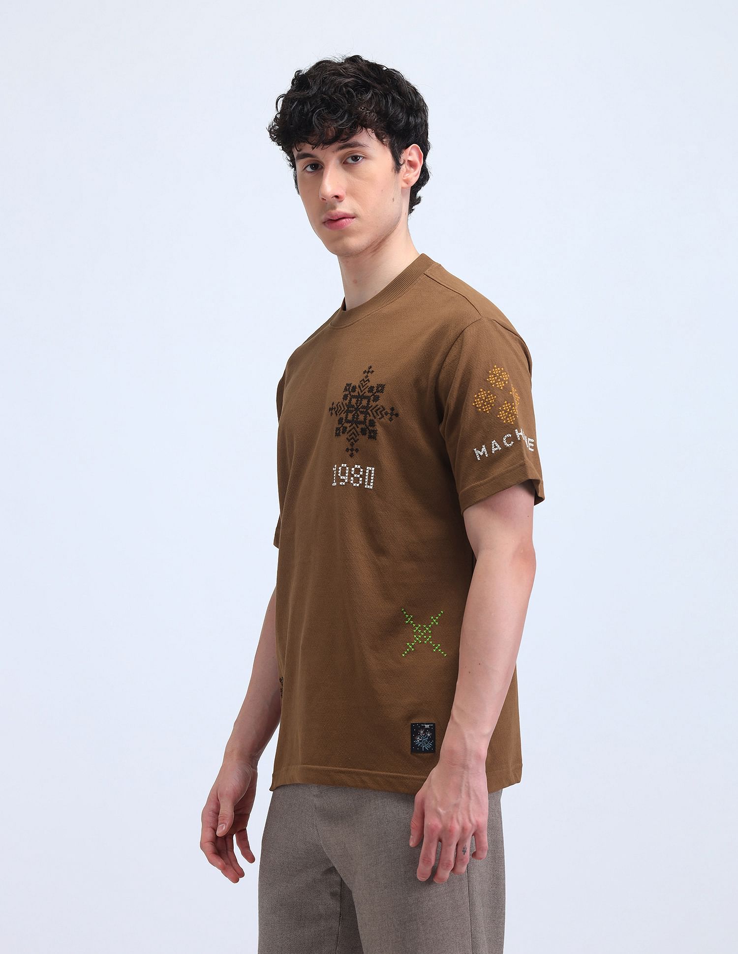 Flying Machine Geometric Print Round Neck T-Shirt