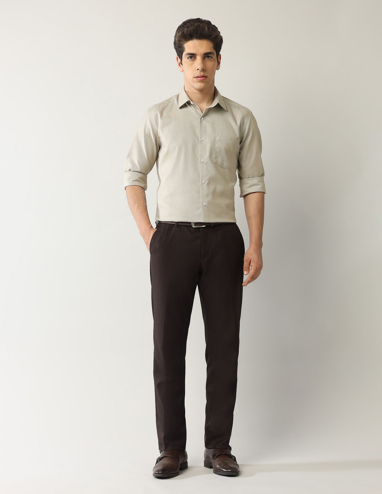 Arrow Textured Manhattan Slim Fit Autopress Shirt