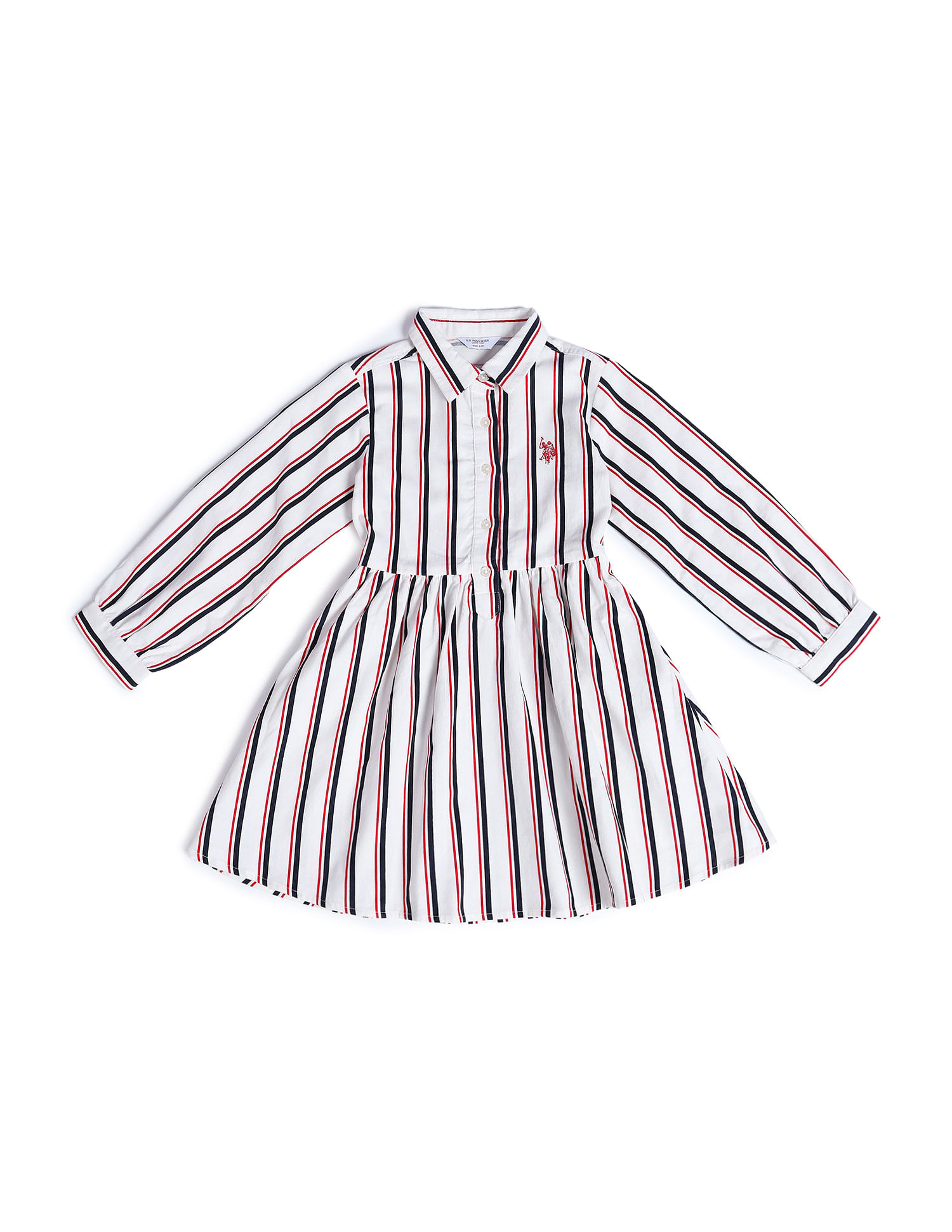 U.S. Polo Assn. Kids Girls Vertical Striped Corduroy Dress