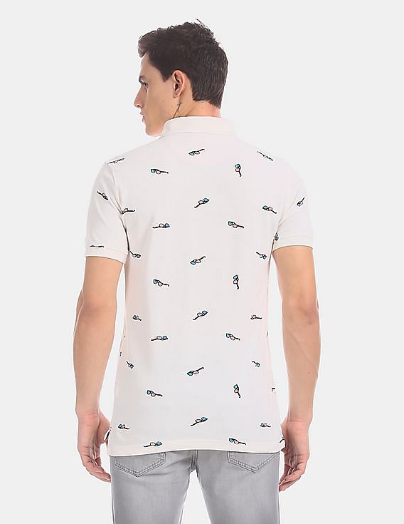 Aeropostale Men White Printed Pique Polo Shirt