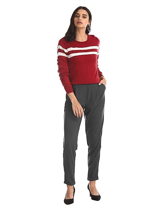 Buy Women Maroon Regular Fit Solid Casual Trousers Online  812063  Allen  Solly
