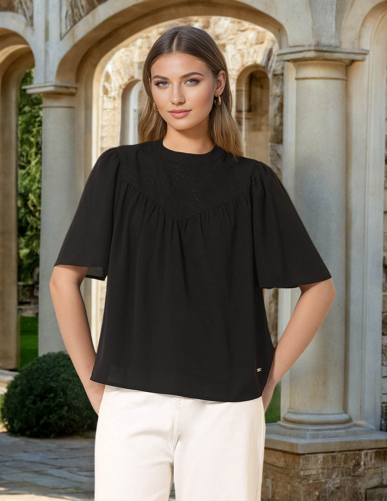 U.S. Polo Assn. Women Yoke Embroidered Top