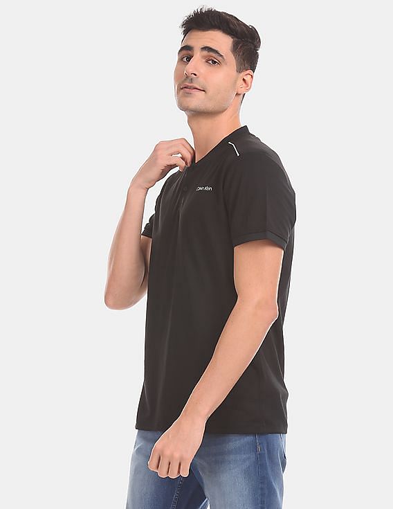 Buy Calvin Klein Men Black Solid Henley T-Shirt 