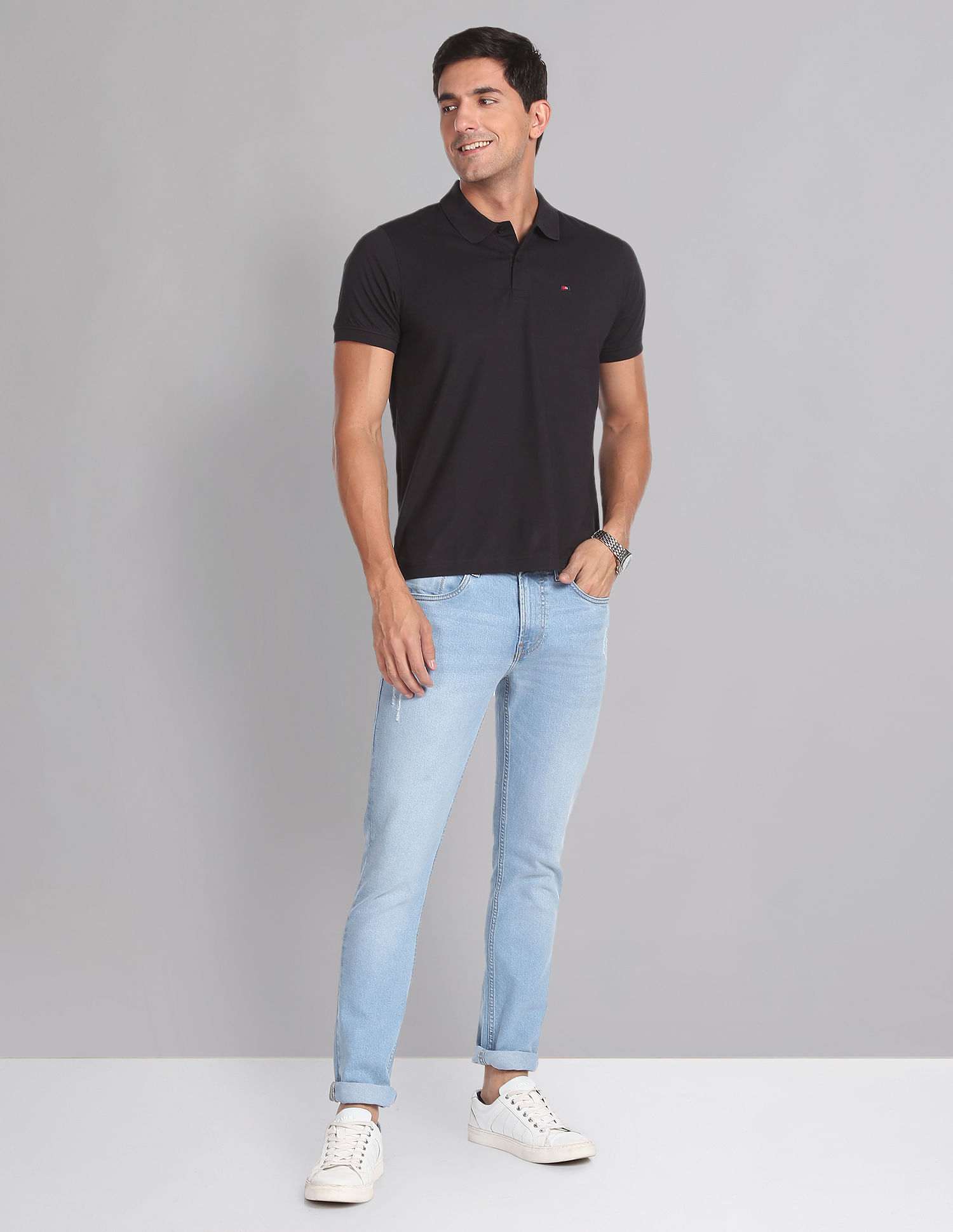AD by Arvind Skinny Fit Distressed Jeans