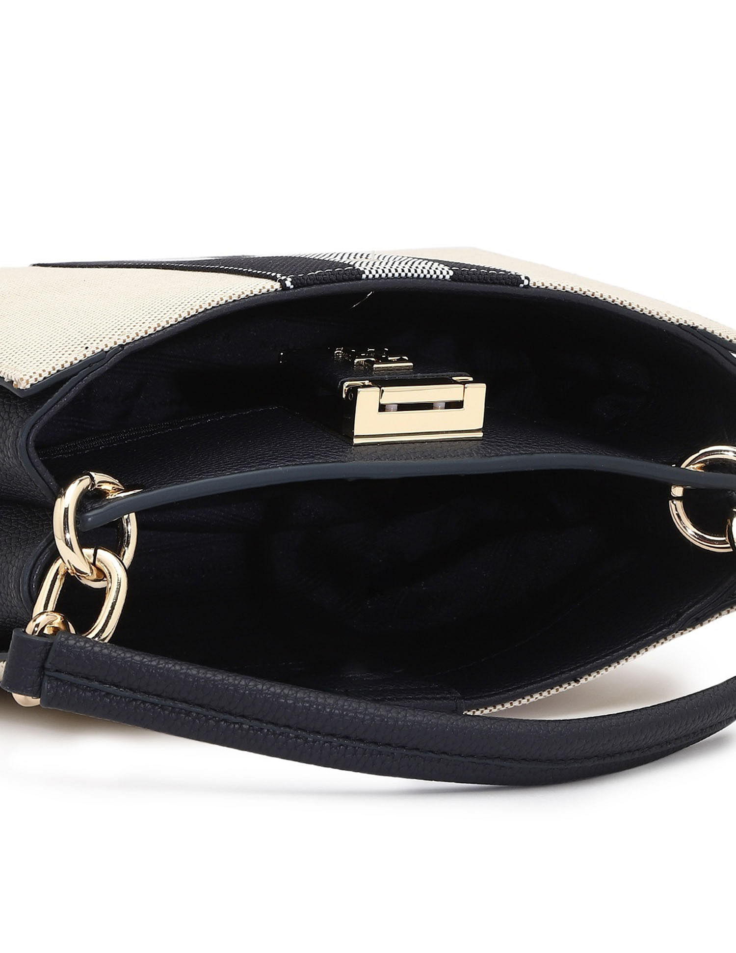 Tommy Hilfiger Striped Black PU Hand Bag