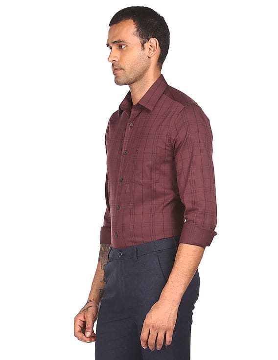 Buy Arrow Newyork Men Maroon Slim Fit 